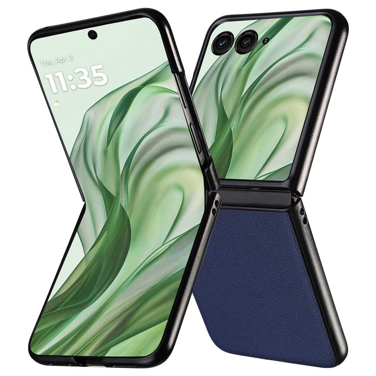 For Motorola Razr 50 Ultra 5G Case Litchi Texture Leather+Hard PC Phone Cover - Dark Blue