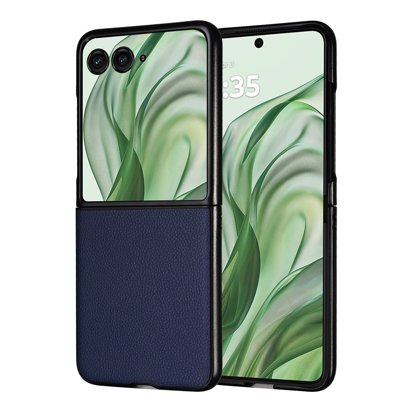 For Motorola Razr 50 Ultra 5G Case Litchi Texture Leather+Hard PC Phone Cover - Dark Blue