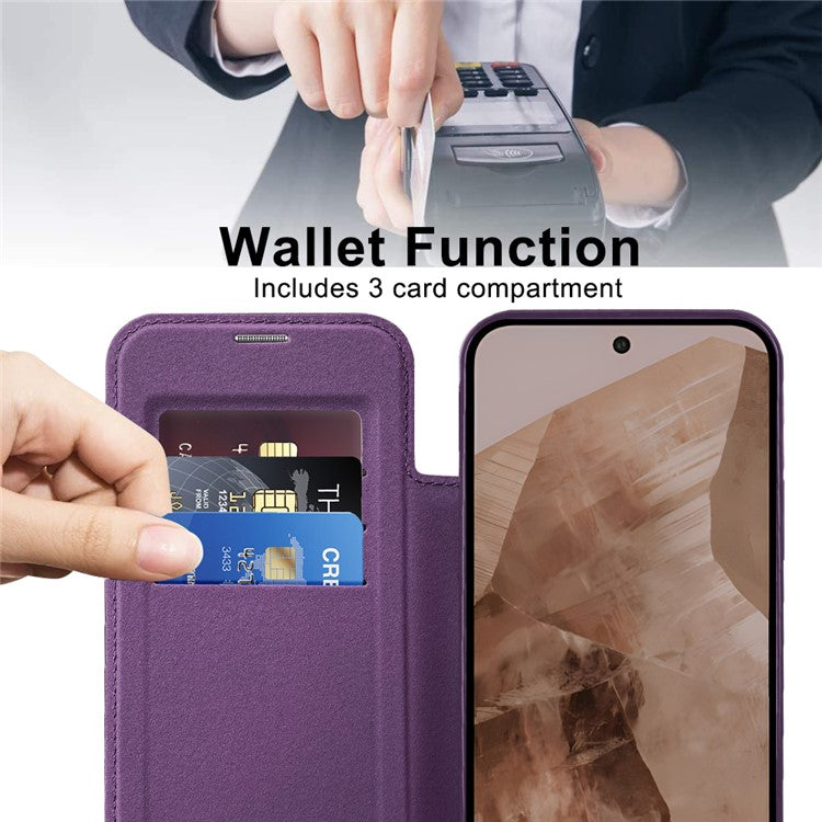 For Google Pixel 8a Case Compatible with MagSafe Rhombus PU Leather Phone Cover - Purple