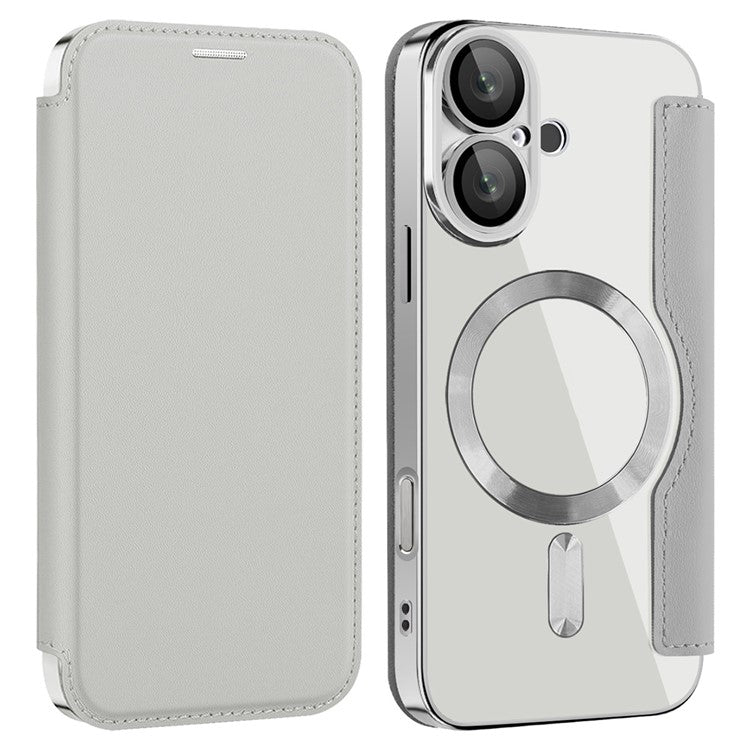 For iPhone 16 Magnetic Case RFID Blocking Leather Phone Cover - Titanium Grey