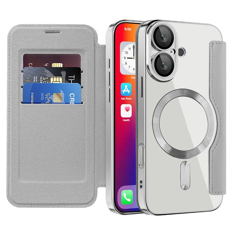 For iPhone 16 Magnetic Case RFID Blocking Leather Phone Cover - Titanium Grey