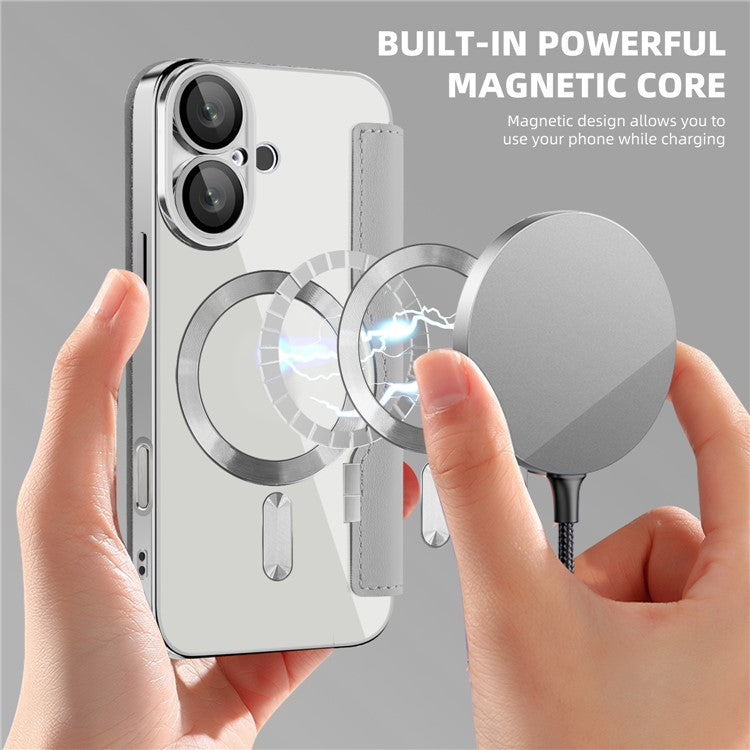 For iPhone 16 Magnetic Case RFID Blocking Leather Phone Cover - Titanium Grey