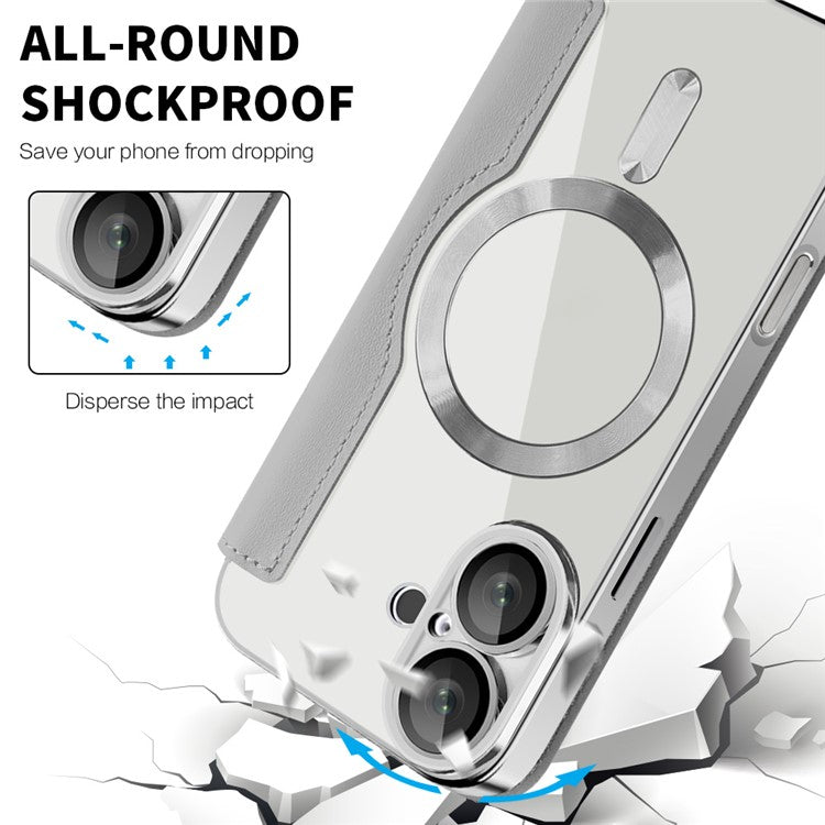 For iPhone 16 Magnetic Case RFID Blocking Leather Phone Cover - Titanium Grey