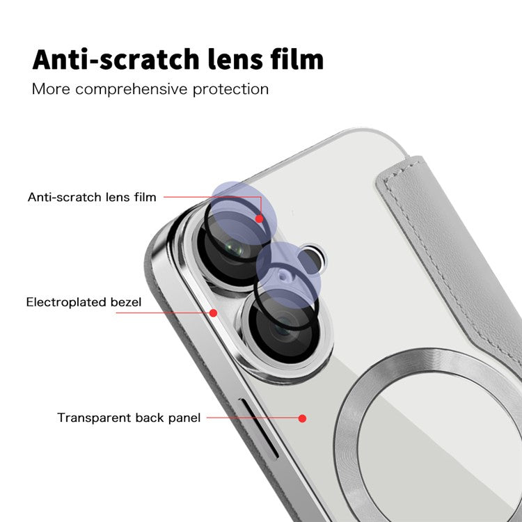 For iPhone 16 Magnetic Case RFID Blocking Leather Phone Cover - Titanium Grey