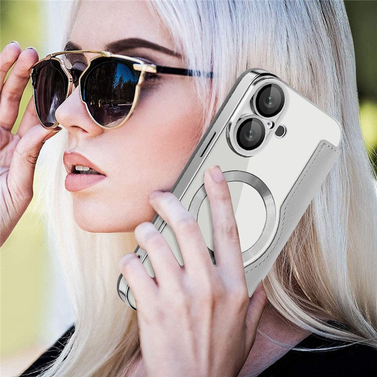 For iPhone 16 Magnetic Case RFID Blocking Leather Phone Cover - Titanium Grey