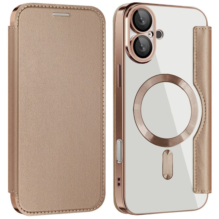 For iPhone 16 Plus Case Compatible with MagSafe RFID Blocking Leather Phone Cover - Gold