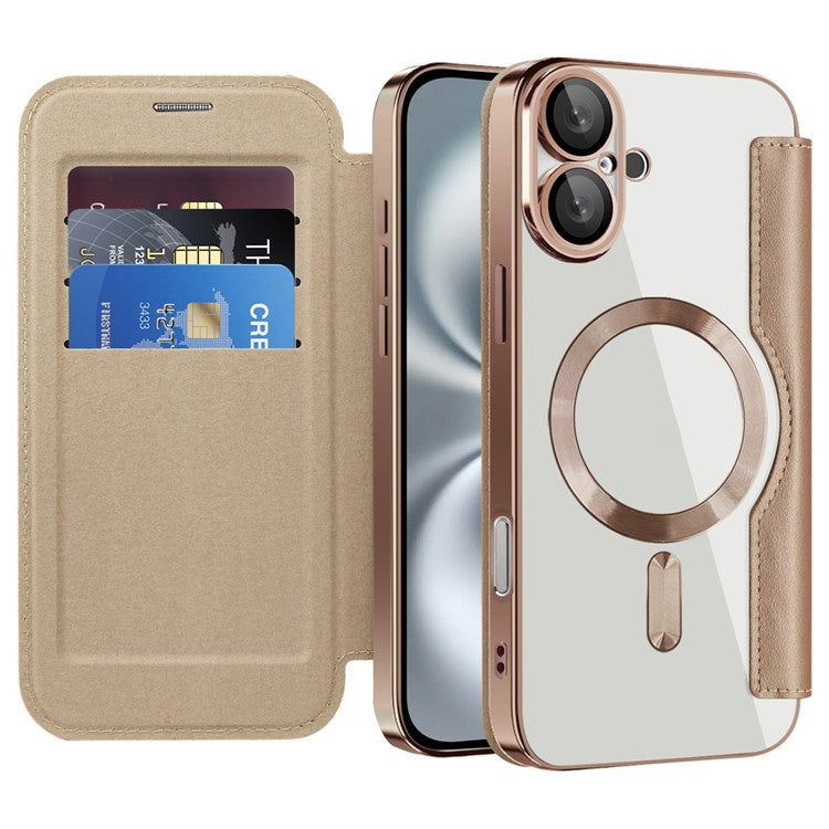 For iPhone 16 Plus Case Compatible with MagSafe RFID Blocking Leather Phone Cover - Gold