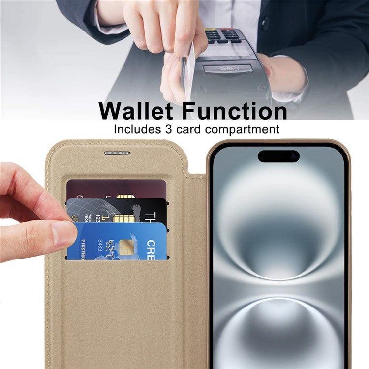 For iPhone 16 Plus Case Compatible with MagSafe RFID Blocking Leather Phone Cover - Gold