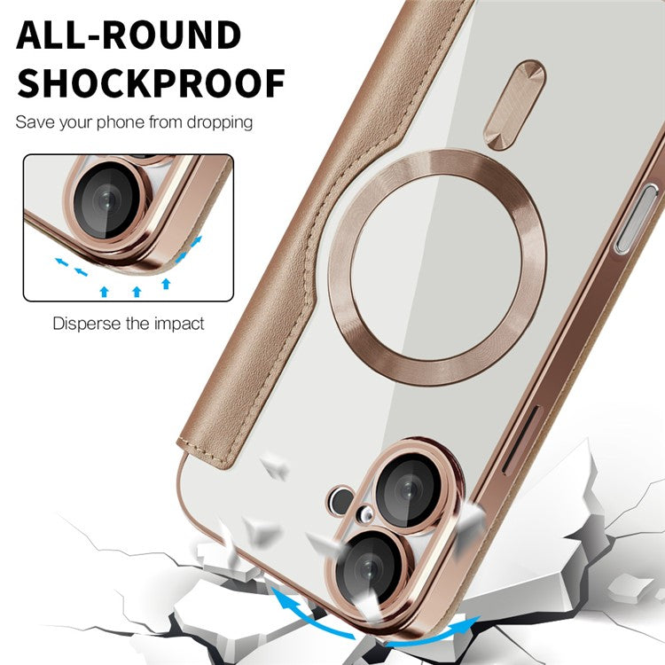 For iPhone 16 Plus Case Compatible with MagSafe RFID Blocking Leather Phone Cover - Gold