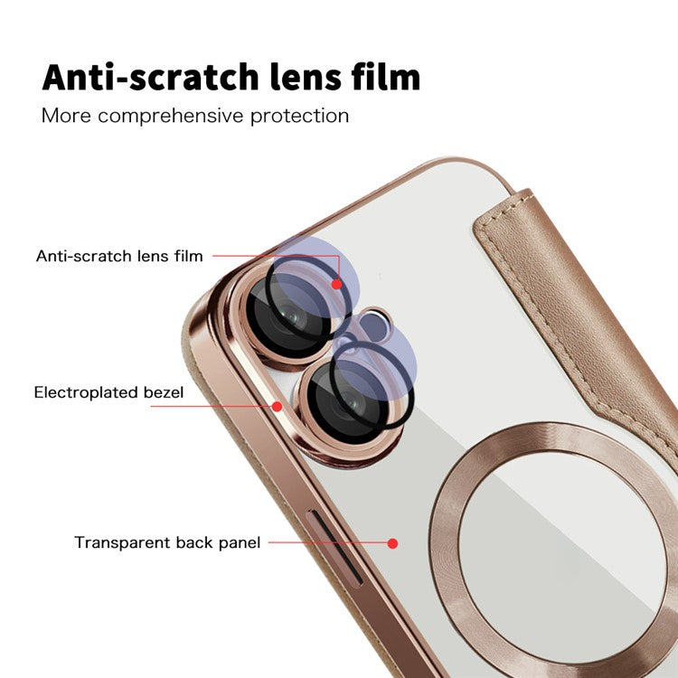 For iPhone 16 Plus Case Compatible with MagSafe RFID Blocking Leather Phone Cover - Gold