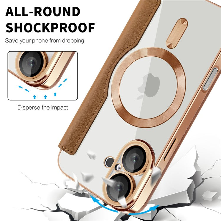 For iPhone 16 Plus Case Compatible with MagSafe Rhombus PU Leather Phone Cover - Gold