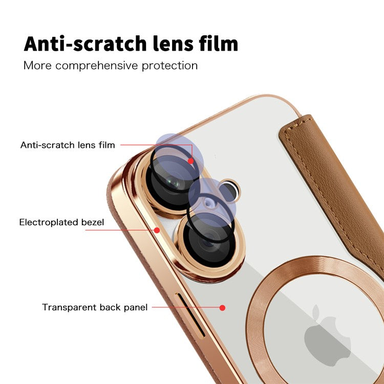 For iPhone 16 Plus Case Compatible with MagSafe Rhombus PU Leather Phone Cover - Gold