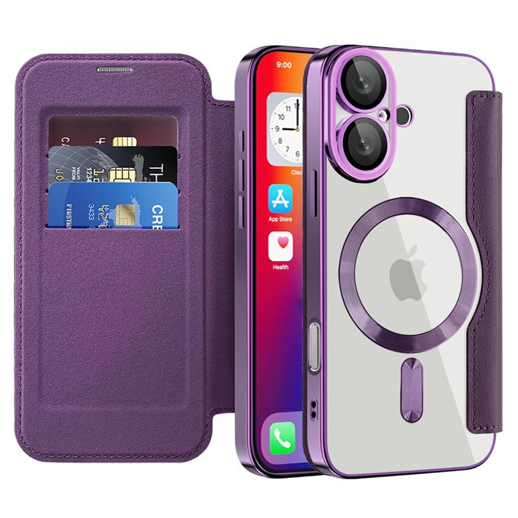 For iPhone 16 Plus Case Compatible with MagSafe Rhombus PU Leather Phone Cover - Purple