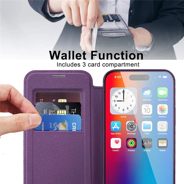 For iPhone 16 Plus Case Compatible with MagSafe Rhombus PU Leather Phone Cover - Purple