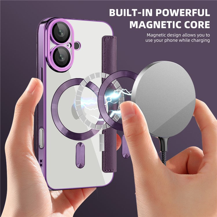 For iPhone 16 Plus Case Compatible with MagSafe Rhombus PU Leather Phone Cover - Purple