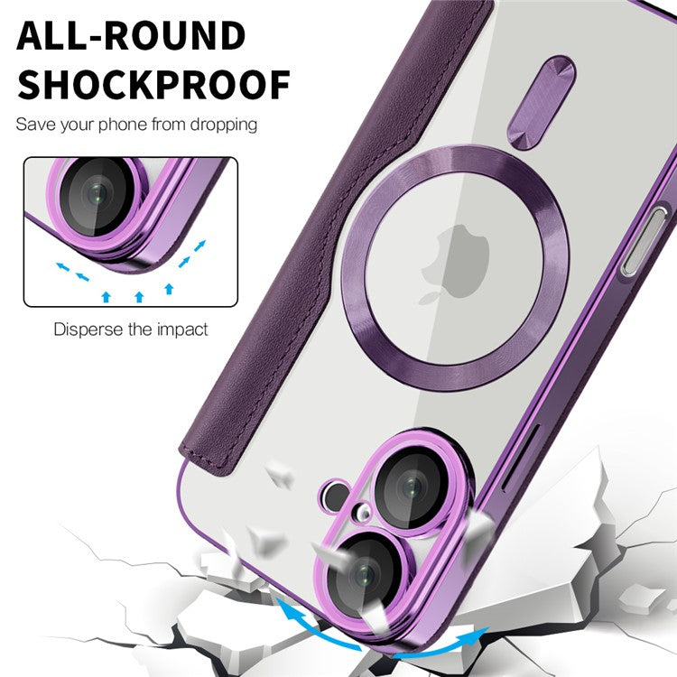 For iPhone 16 Plus Case Compatible with MagSafe Rhombus PU Leather Phone Cover - Purple
