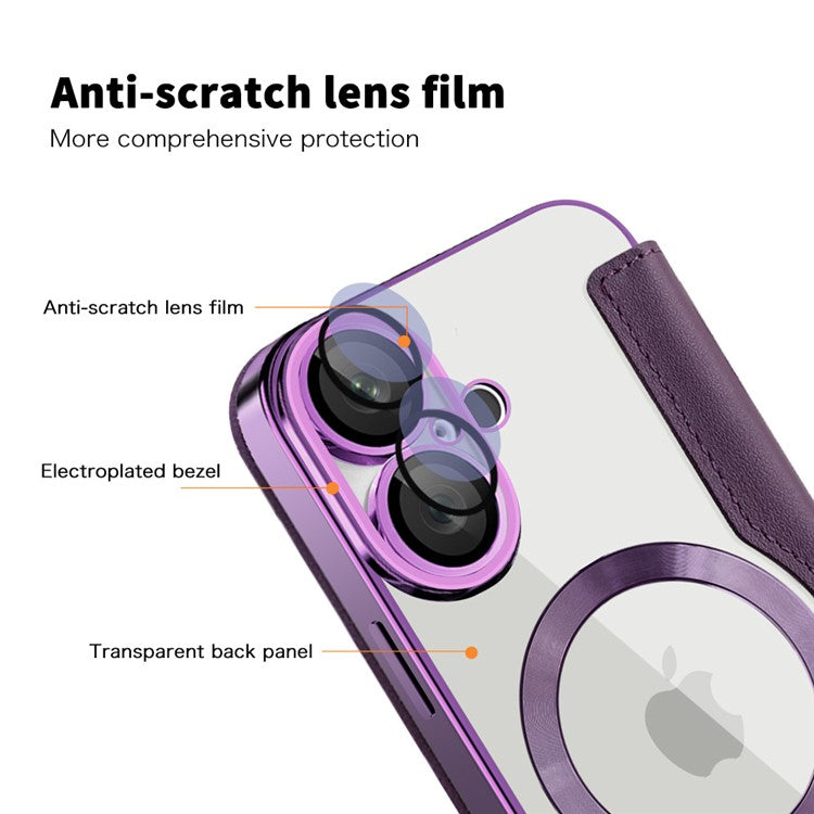 For iPhone 16 Plus Case Compatible with MagSafe Rhombus PU Leather Phone Cover - Purple