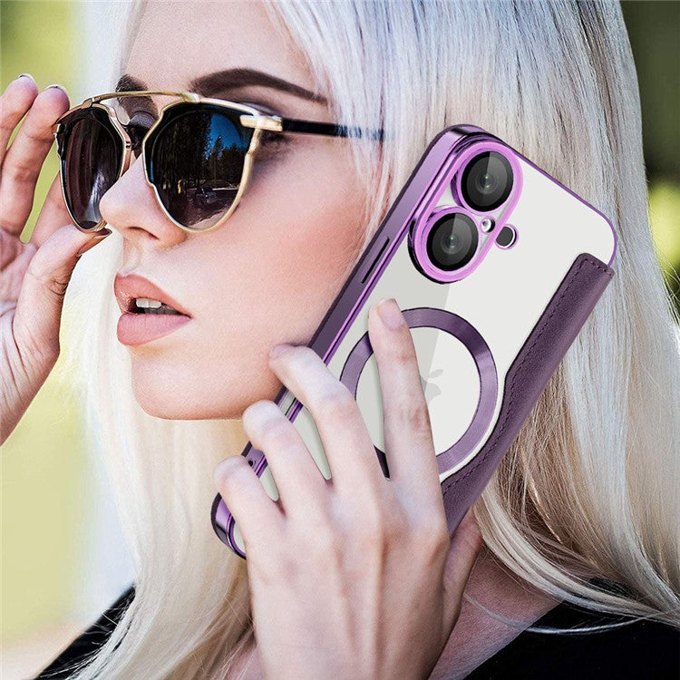 For iPhone 16 Plus Case Compatible with MagSafe Rhombus PU Leather Phone Cover - Purple