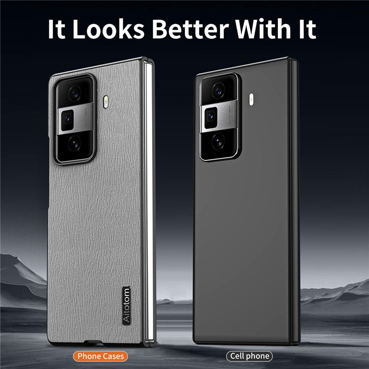 For Honor Magic Vs3 5G Case PU Leather+PC+TPU Back Phone Cover Wood Texture - Grey