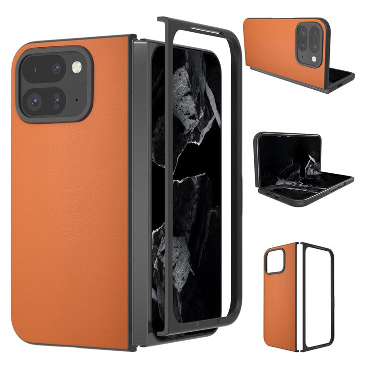 For Google Pixel 9 Pro Fold 5G Case Anti-Scratch PU Leather Coated PC Phone Cover - Orange