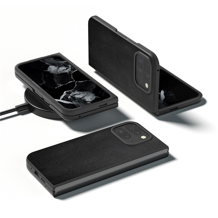 For Google Pixel 9 Pro Fold 5G Case Anti-Scratch PU Leather Coated PC Phone Cover - Black