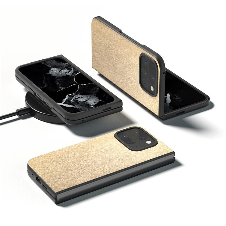 For Google Pixel 9 Pro Fold 5G Case Anti-Scratch PU Leather Coated PC Phone Cover - Gold