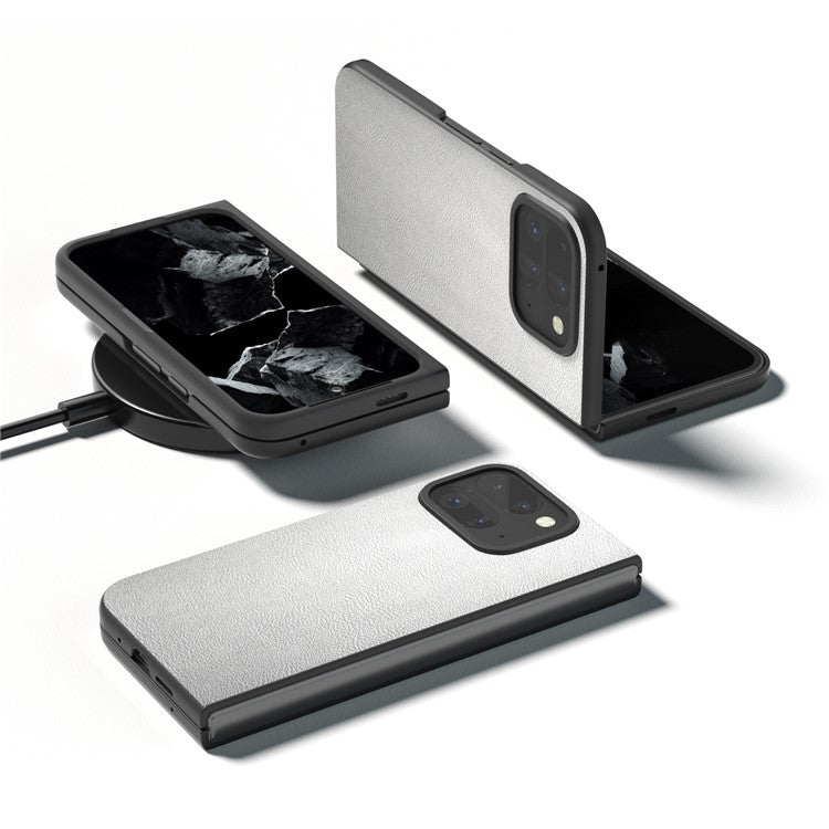 For Google Pixel 9 Pro Fold 5G Case Anti-Scratch PU Leather Coated PC Phone Cover - Silver