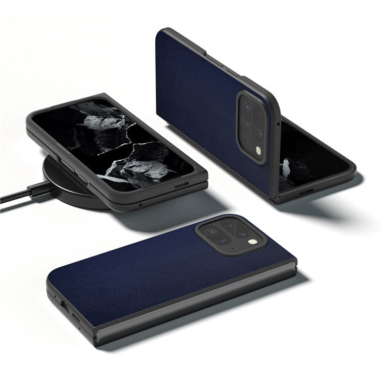 For Google Pixel 9 Pro Fold 5G Case Anti-Scratch PU Leather Coated PC Phone Cover - Blue