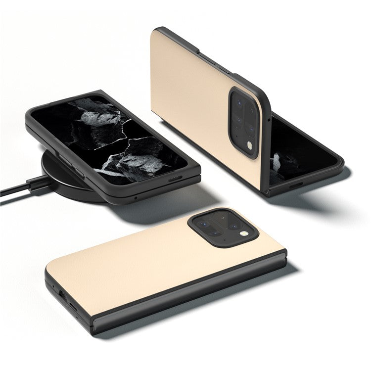 For Google Pixel 9 Pro Fold 5G Case Anti-Scratch PU Leather Coated PC Phone Cover - Light Yellow