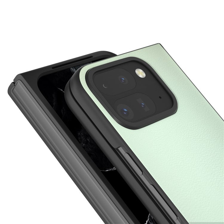 For Google Pixel 9 Pro Fold 5G Case Anti-Scratch PU Leather Coated PC Phone Cover - Light Green