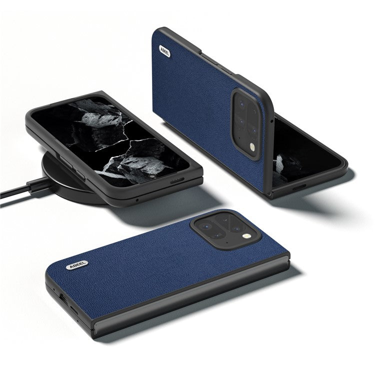 ABEEL For Google Pixel 9 Pro Fold 5G Case Genuine Cow Leather+PC Mobile Phone Cover - Blue