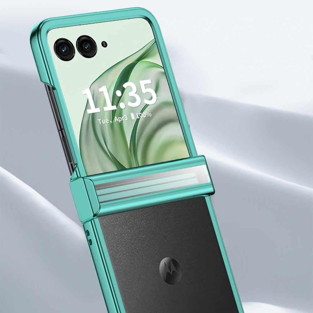 For Motorola Razr 50 Ultra 5G Clear Case Hinge Design Electroplating PC Phone Cover - Green