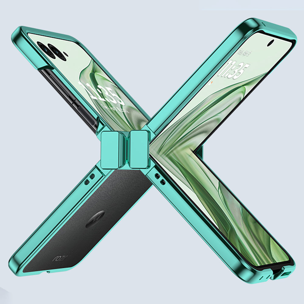 For Motorola Razr 50 Ultra 5G Clear Case Hinge Design Electroplating PC Phone Cover - Green