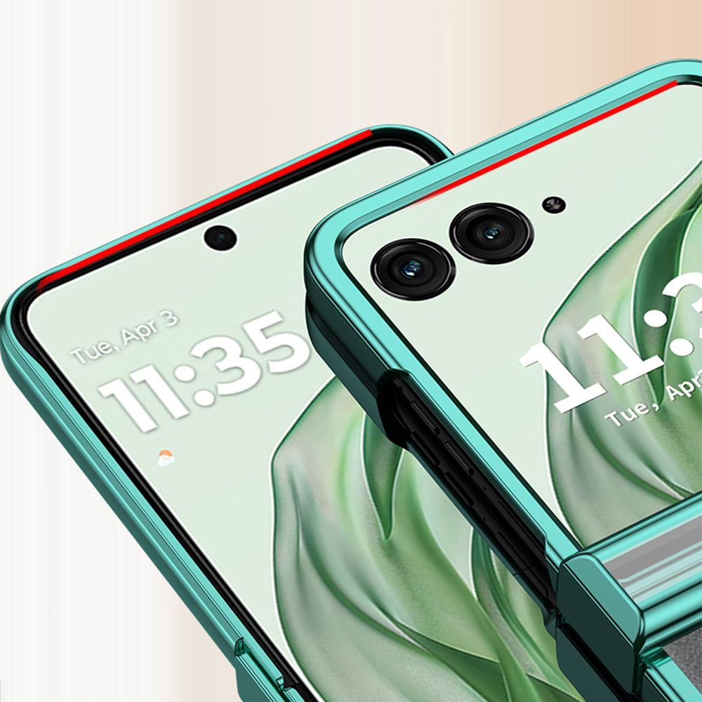 For Motorola Razr 50 Ultra 5G Clear Case Hinge Design Electroplating PC Phone Cover - Green