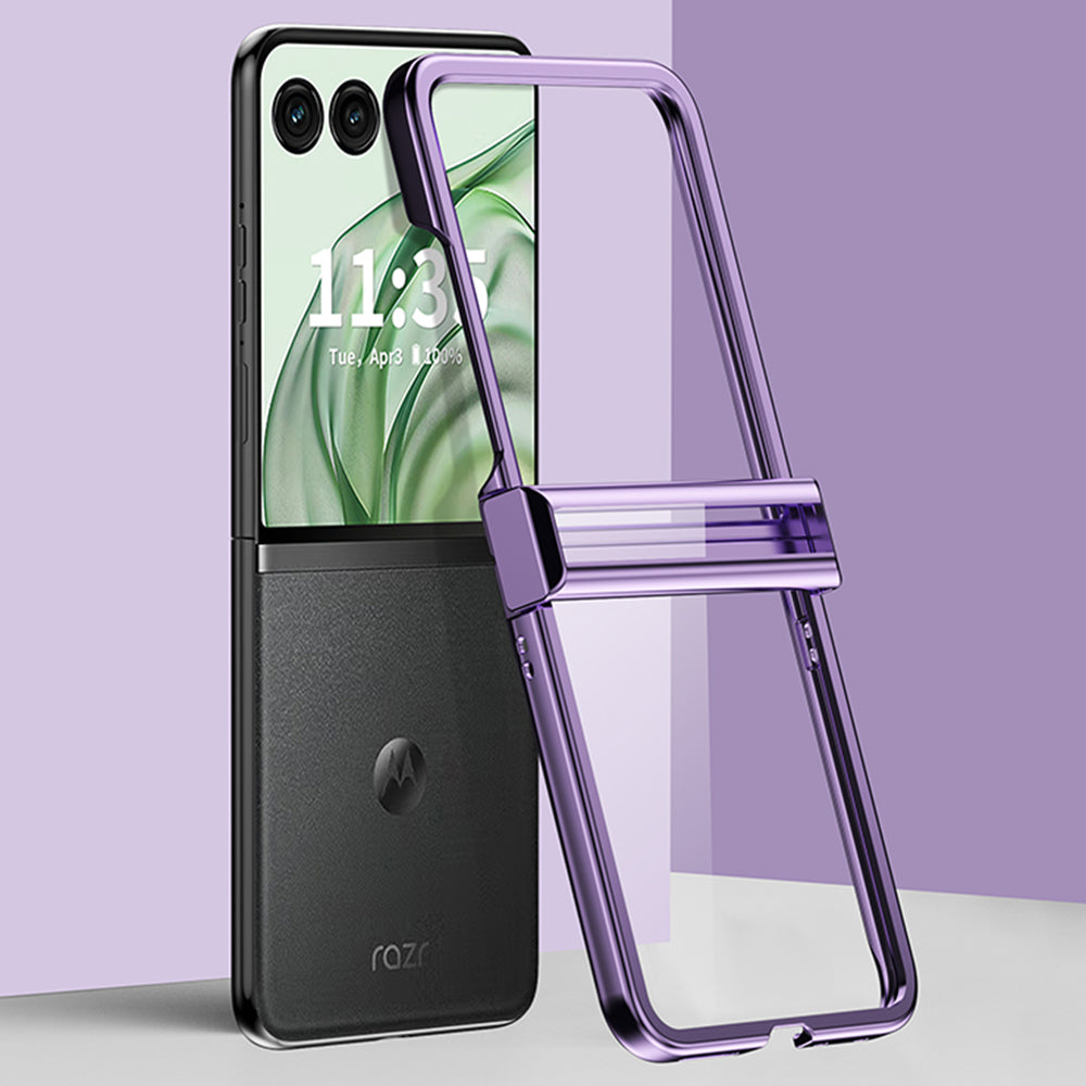 For Motorola Razr 50 Ultra 5G Clear Case Hinge Design Electroplating PC Phone Cover - Purple