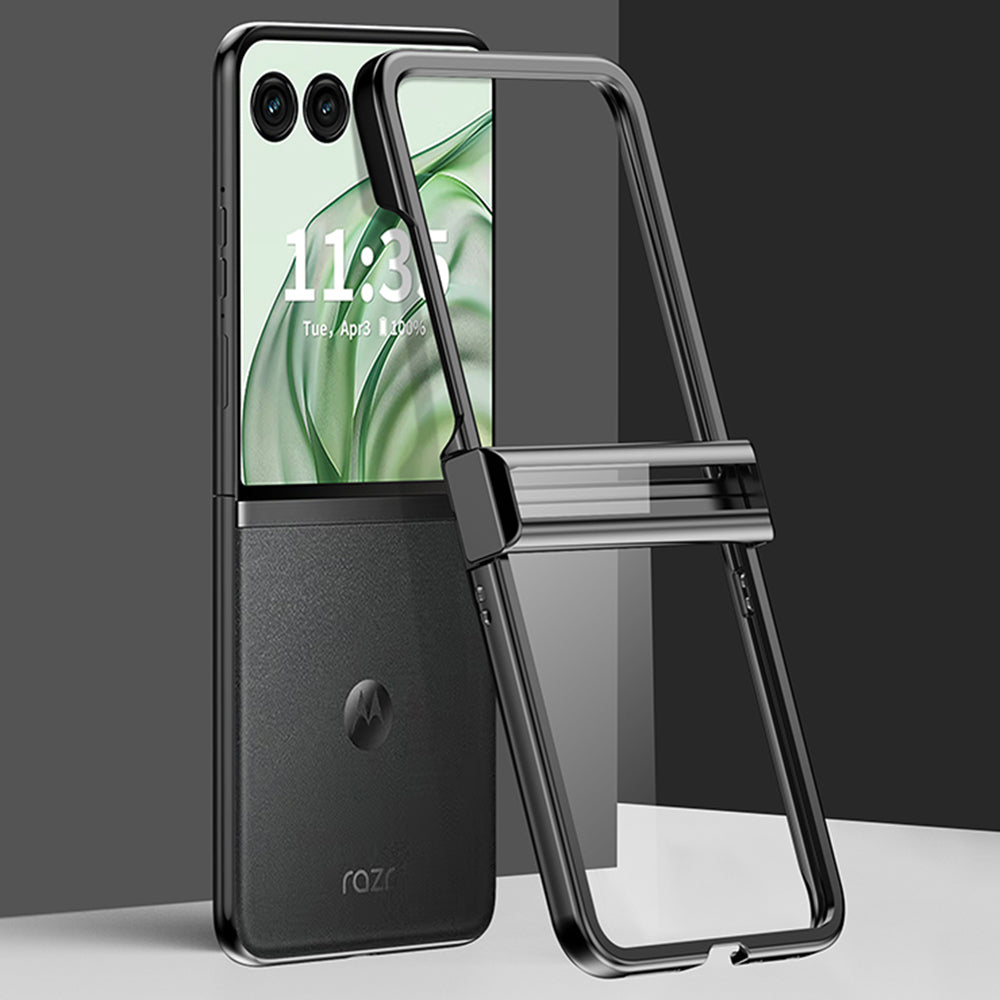 For Motorola Razr 50 Ultra 5G Clear Case Hinge Design Electroplating PC Phone Cover - Black