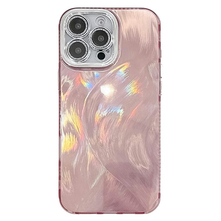 For iPhone 16 Pro Case IMD Design Shockproof PC+TPU Phone Cover with Glass Lens Film - Feather Yarn Pattern / Pink