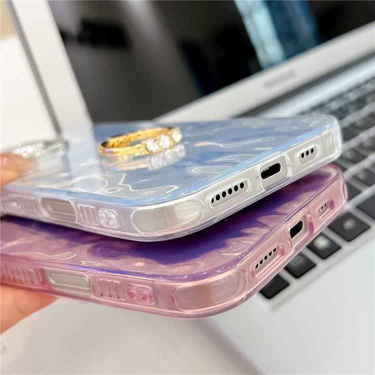 For iPhone 16 Pro Case with Lens Film IMD Anti-Scratch PC+TPU Phone Cover Ring Holder Kickstand - Wrinkle Pattern / Purple