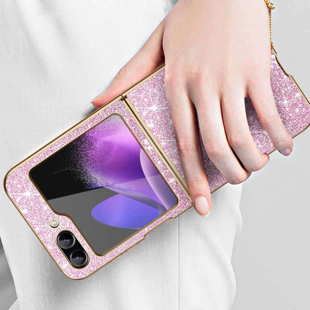 For Samsung Galaxy Z Flip7 FE 5G / Z Flip6 5G Case Leather+PC Phone Cover Sparkle Glitter - Pink