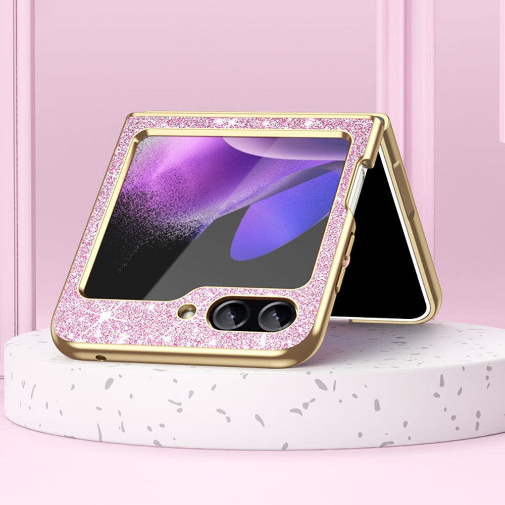 For Samsung Galaxy Z Flip7 FE 5G / Z Flip6 5G Case Leather+PC Phone Cover Sparkle Glitter - Gold