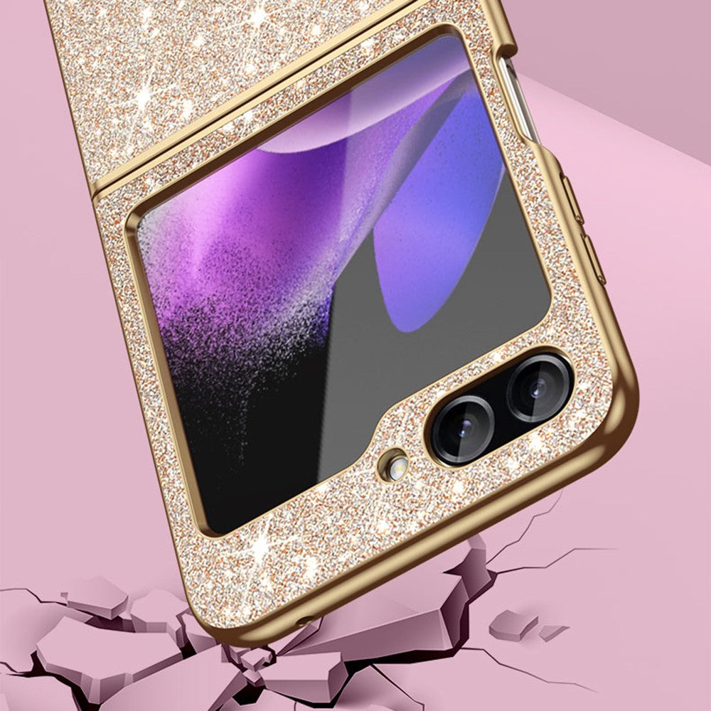 For Samsung Galaxy Z Flip7 FE 5G / Z Flip6 5G Case Leather+PC Phone Cover Sparkle Glitter - Gold