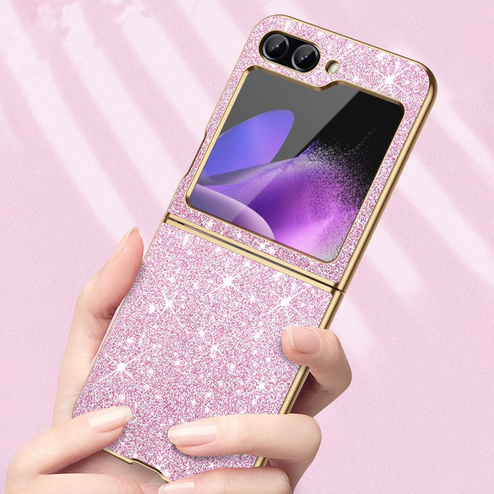 For Samsung Galaxy Z Flip7 FE 5G / Z Flip6 5G Case Leather+PC Phone Cover Sparkle Glitter - Black