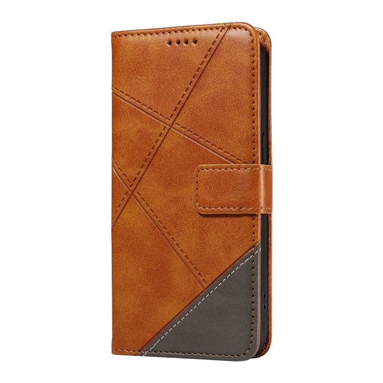 For Samsung Galaxy M35 5G Case Folding Stand Leather Geometric Wallet Phone Cover - Brown