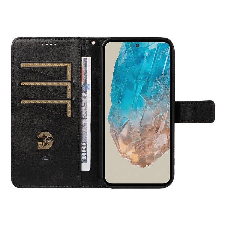 For Samsung Galaxy M35 5G Case Folding Stand Leather Geometric Wallet Phone Cover - Black