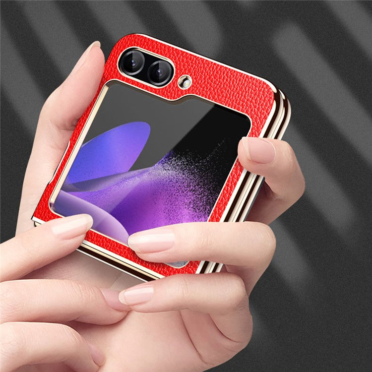 For Samsung Galaxy Z Flip6 5G Case Litchi Texture Leather Coated PC Phone Cover - Black