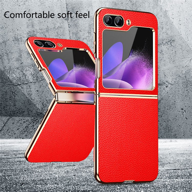 For Samsung Galaxy Z Flip6 5G Case Litchi Texture Leather Coated PC Phone Cover - Black
