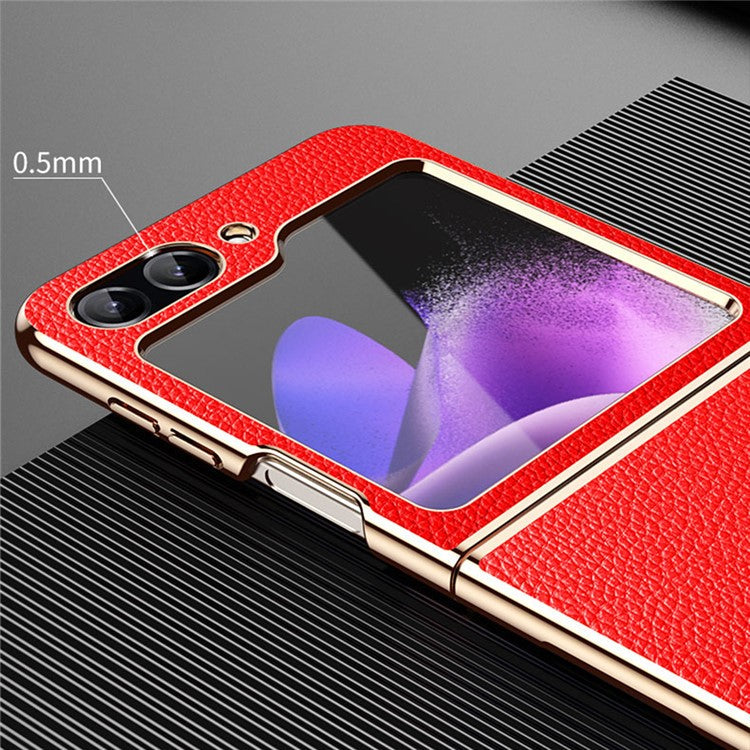 For Samsung Galaxy Z Flip6 5G Case Litchi Texture Leather Coated PC Phone Cover - Black