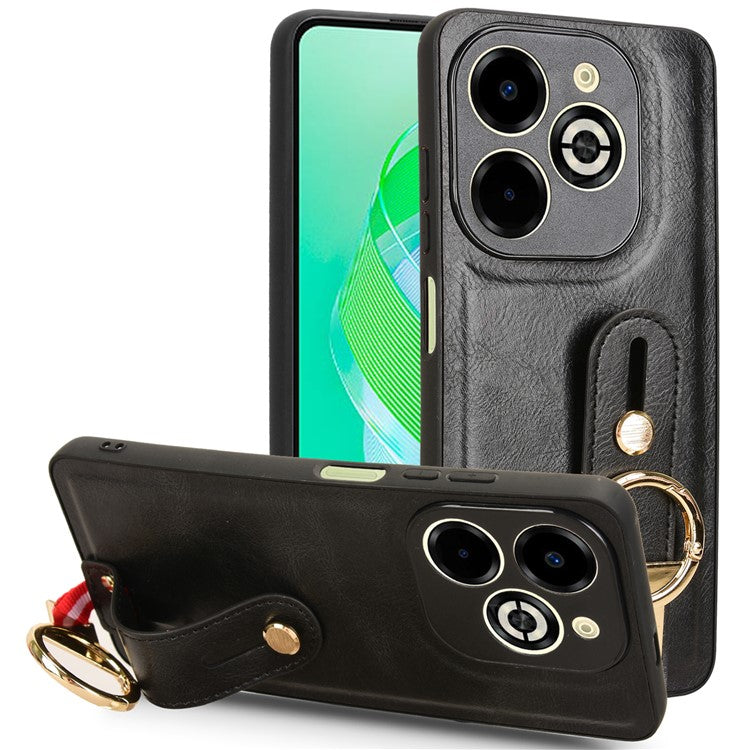 For Infinix Smart 8 Plus / 8 Pro 4G Phone Case Wristband Kickstand Leather+PC+TPU Cover - Black