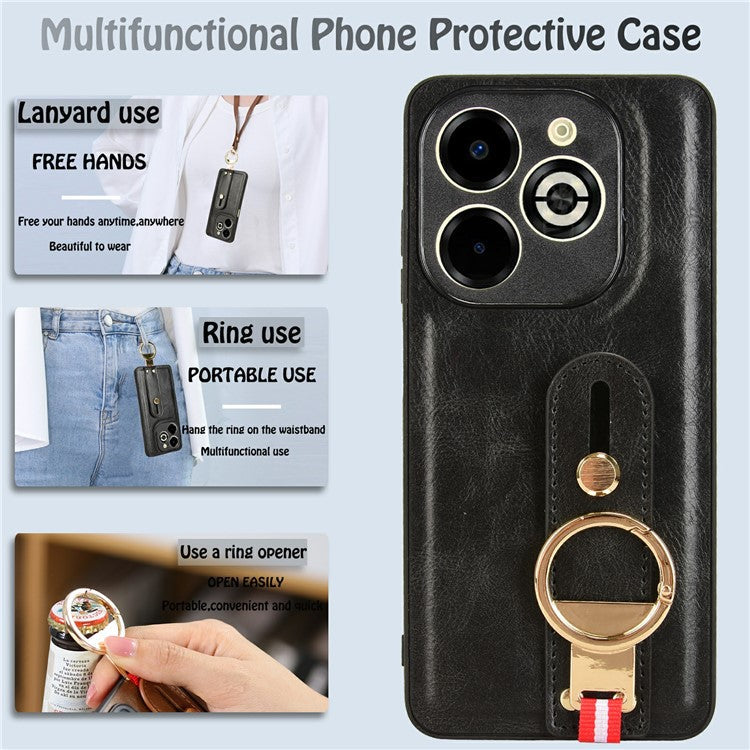 For Infinix Smart 8 Plus / 8 Pro 4G Phone Case Wristband Kickstand Leather+PC+TPU Cover - Black