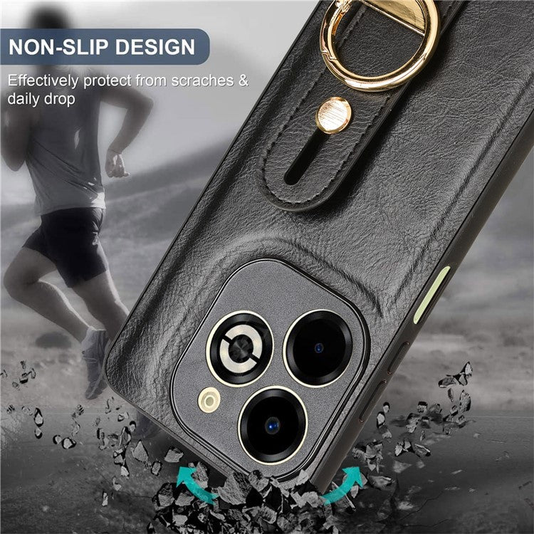 For Infinix Smart 8 Plus / 8 Pro 4G Phone Case Wristband Kickstand Leather+PC+TPU Cover - Black